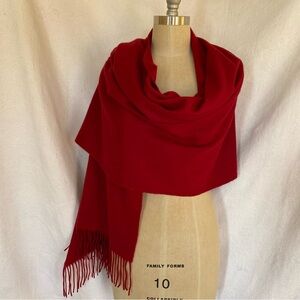 Pure cashmere xl deep red fringed shawl/wrap.